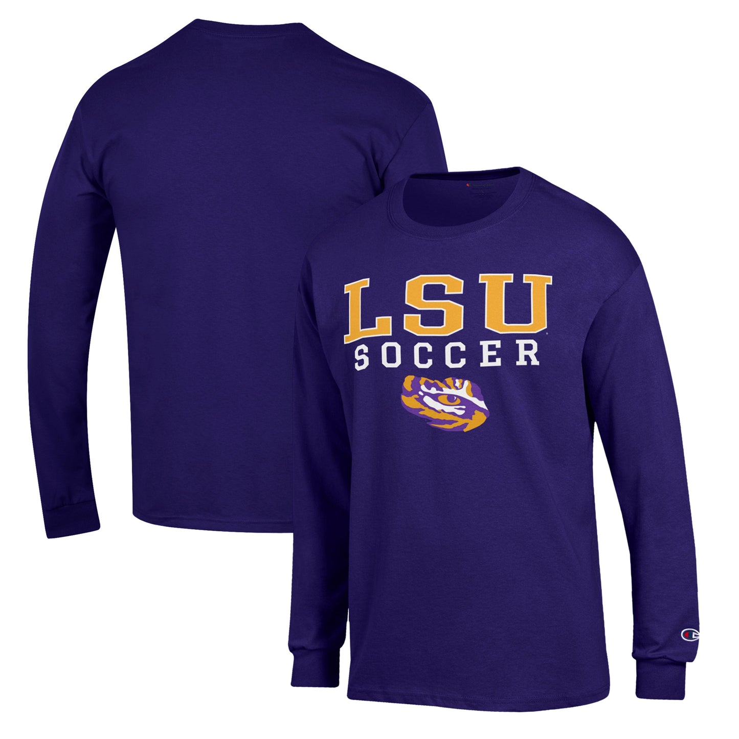 Men's Champion Purple LSU Tigers Soccer Stack Logo Long Sleeve T-Shirt