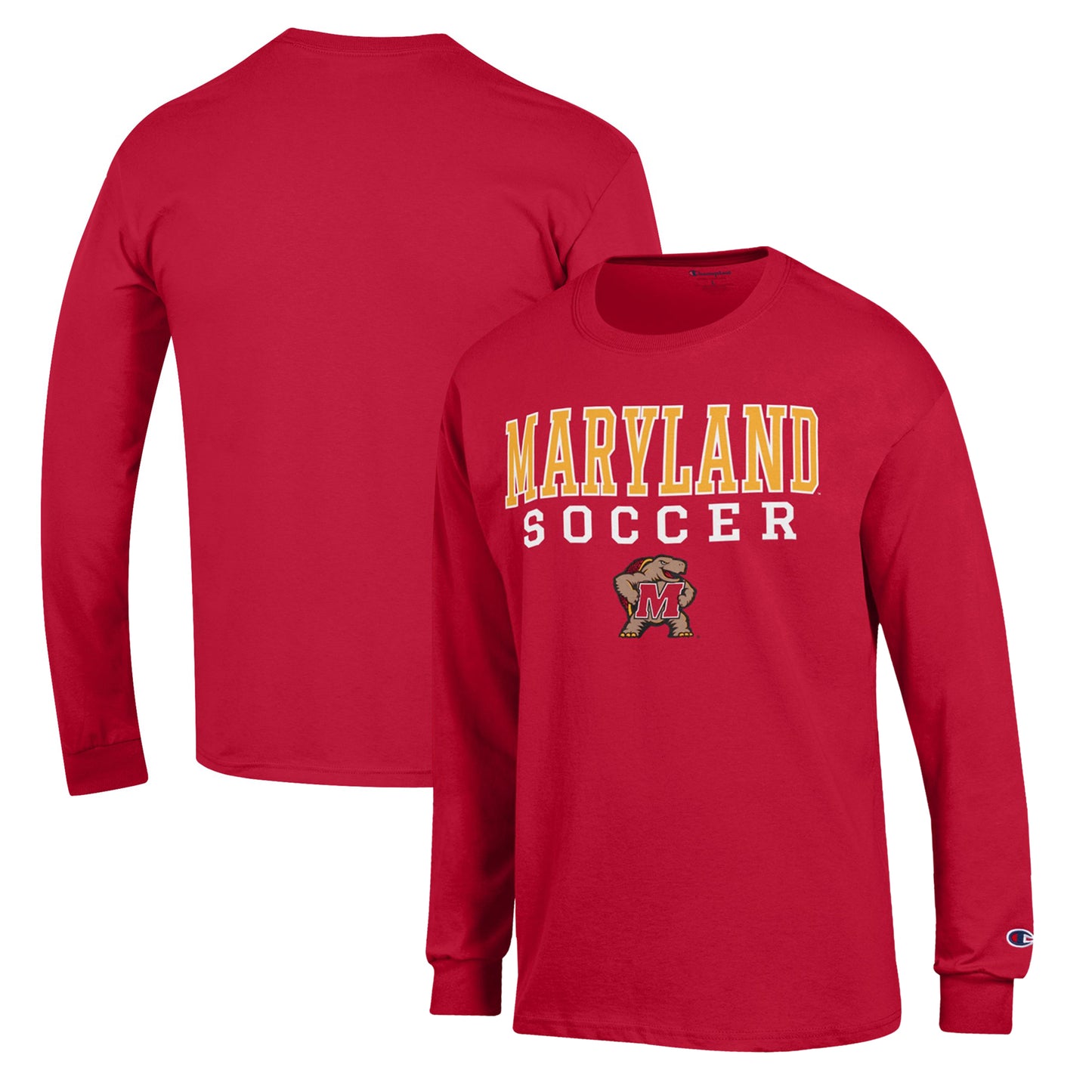 Men's Champion Red Maryland Terrapins Soccer Stack Logo Long Sleeve T-Shirt