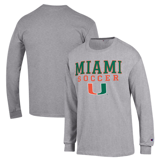 Men's Champion Gray Miami Hurricanes Soccer Stack Logo Long Sleeve T-Shirt