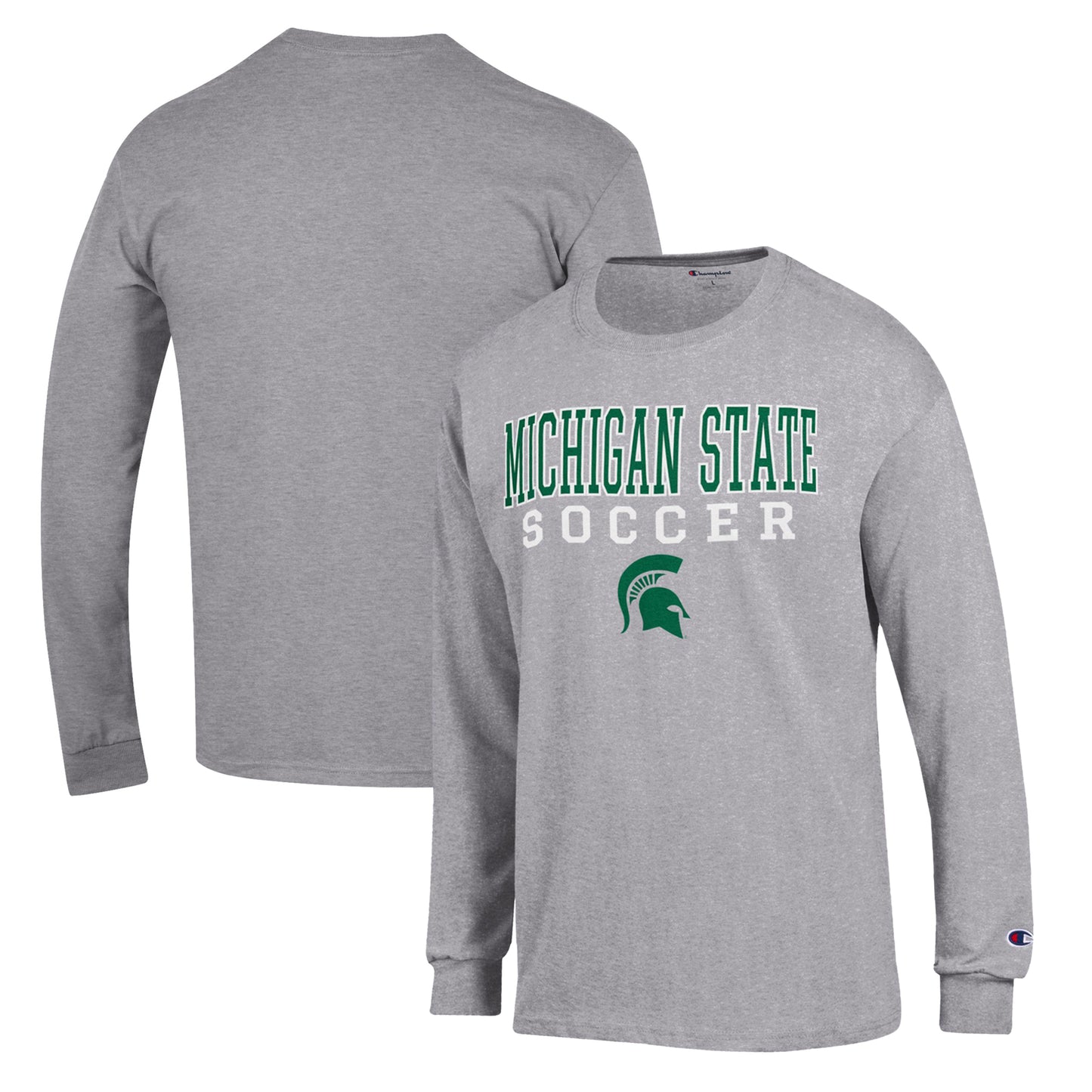 Men's Champion Gray Michigan State Spartans Soccer Stack Logo Long Sleeve T-Shirt