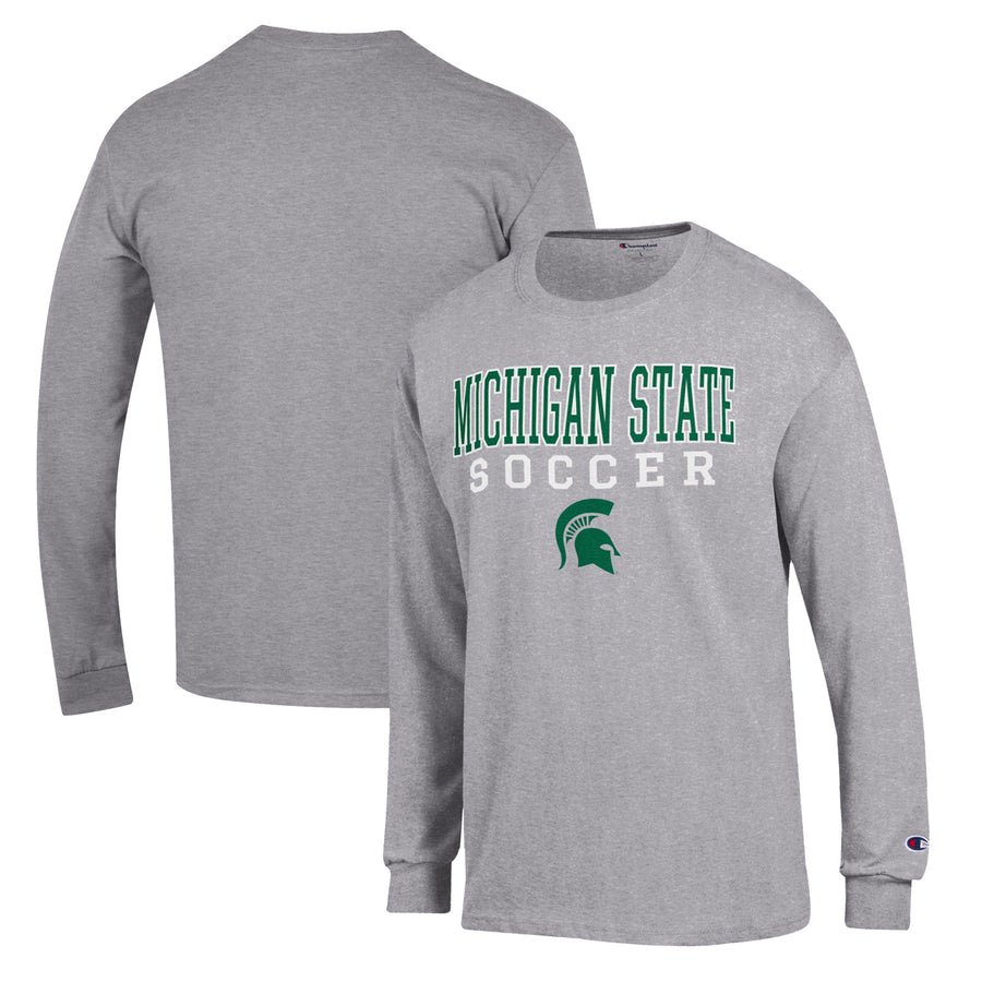 Men's Champion Gray Michigan State Spartans Soccer Stack Logo Long Sleeve T-Shirt