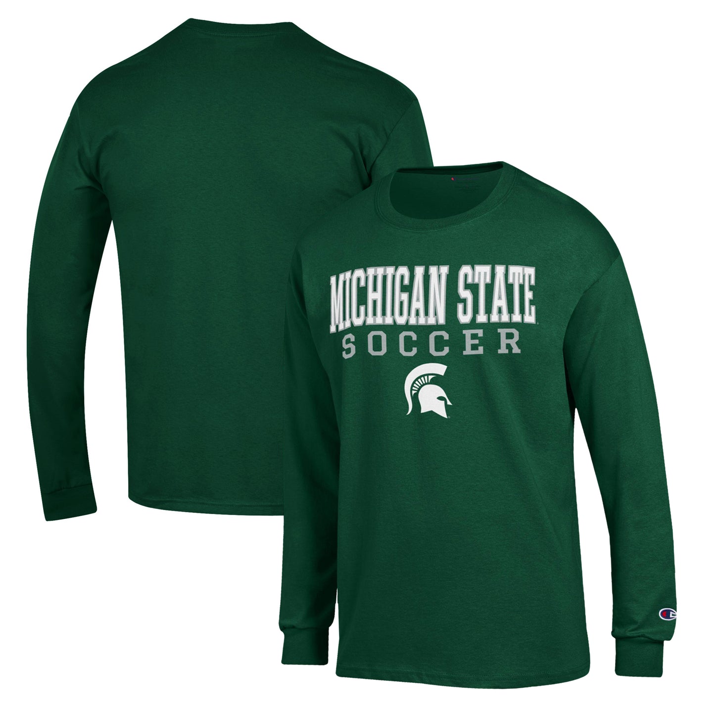 Men's Champion Green Michigan State Spartans Soccer Stack Logo Long Sleeve T-Shirt