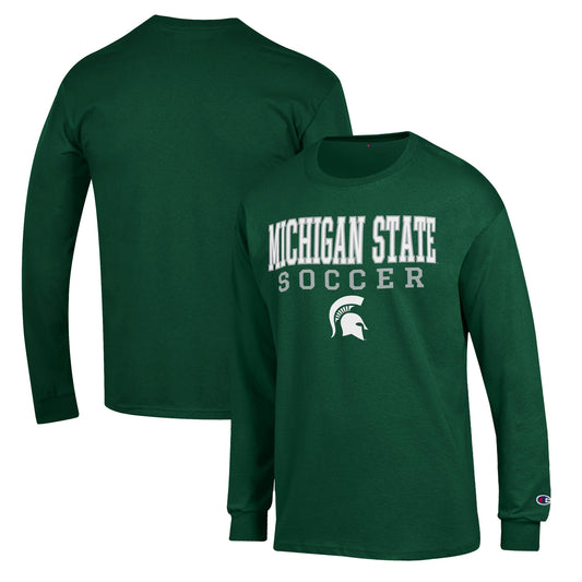 Men's Champion Green Michigan State Spartans Soccer Stack Logo Long Sleeve T-Shirt