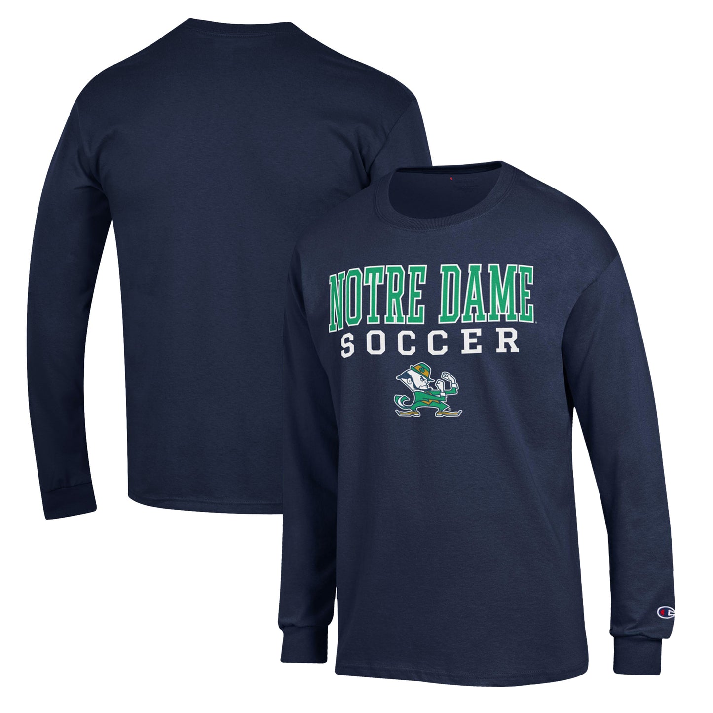 Men's Champion Navy Notre Dame Fighting Irish Soccer Stack Logo Long Sleeve T-Shirt