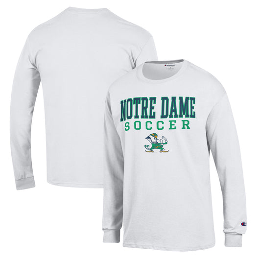 Men's Champion White Notre Dame Fighting Irish Soccer Stack Logo Long Sleeve T-Shirt