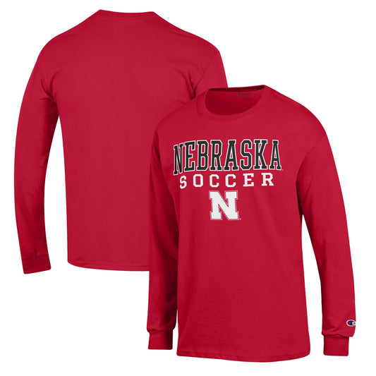 Men's Champion Scarlet Nebraska Huskers Soccer Stack Logo Long Sleeve T-Shirt