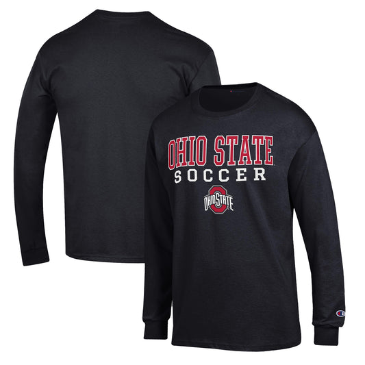 Men's Champion Black Ohio State Buckeyes Soccer Stack Logo Long Sleeve T-Shirt