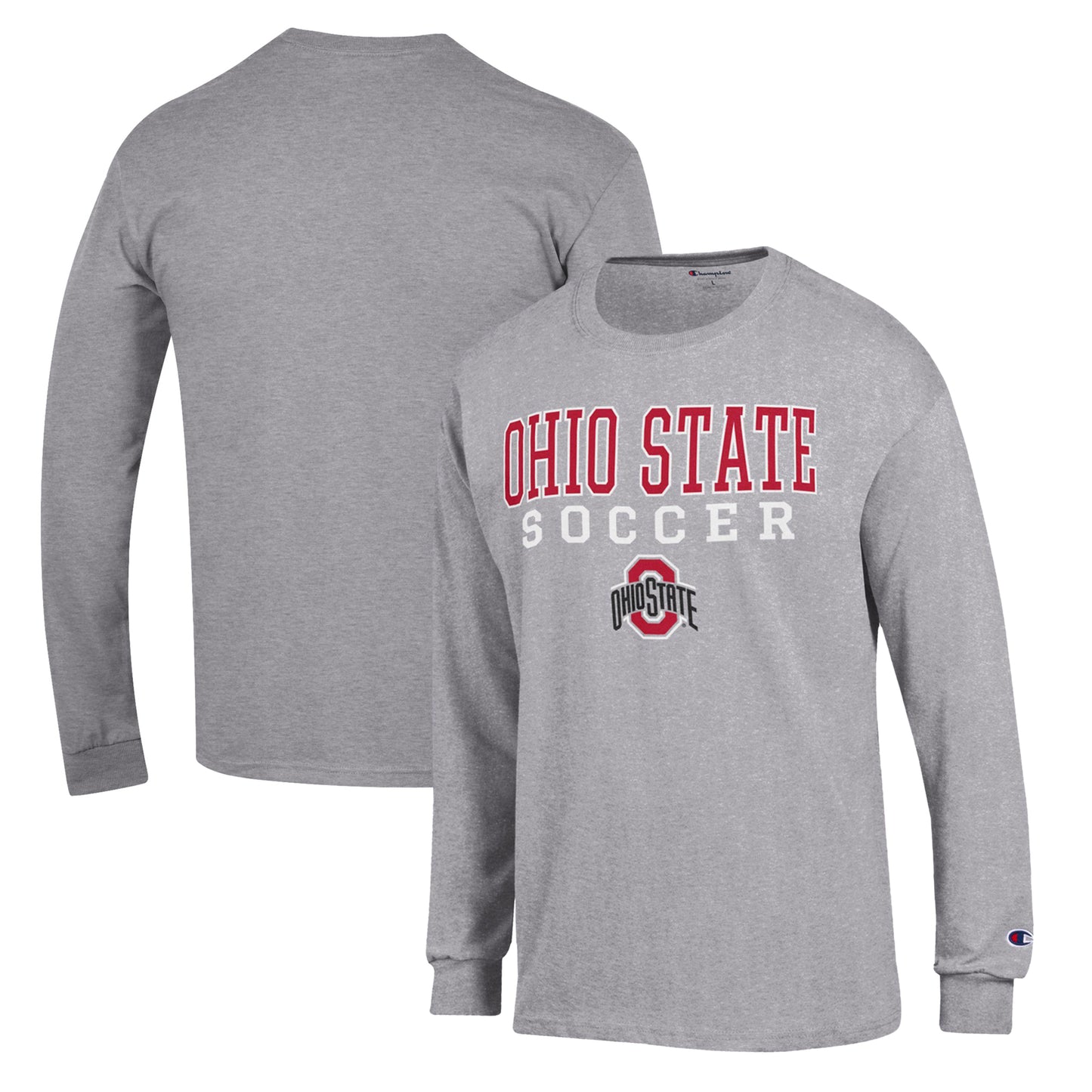 Men's Champion Gray Ohio State Buckeyes Soccer Stack Logo Long Sleeve T-Shirt