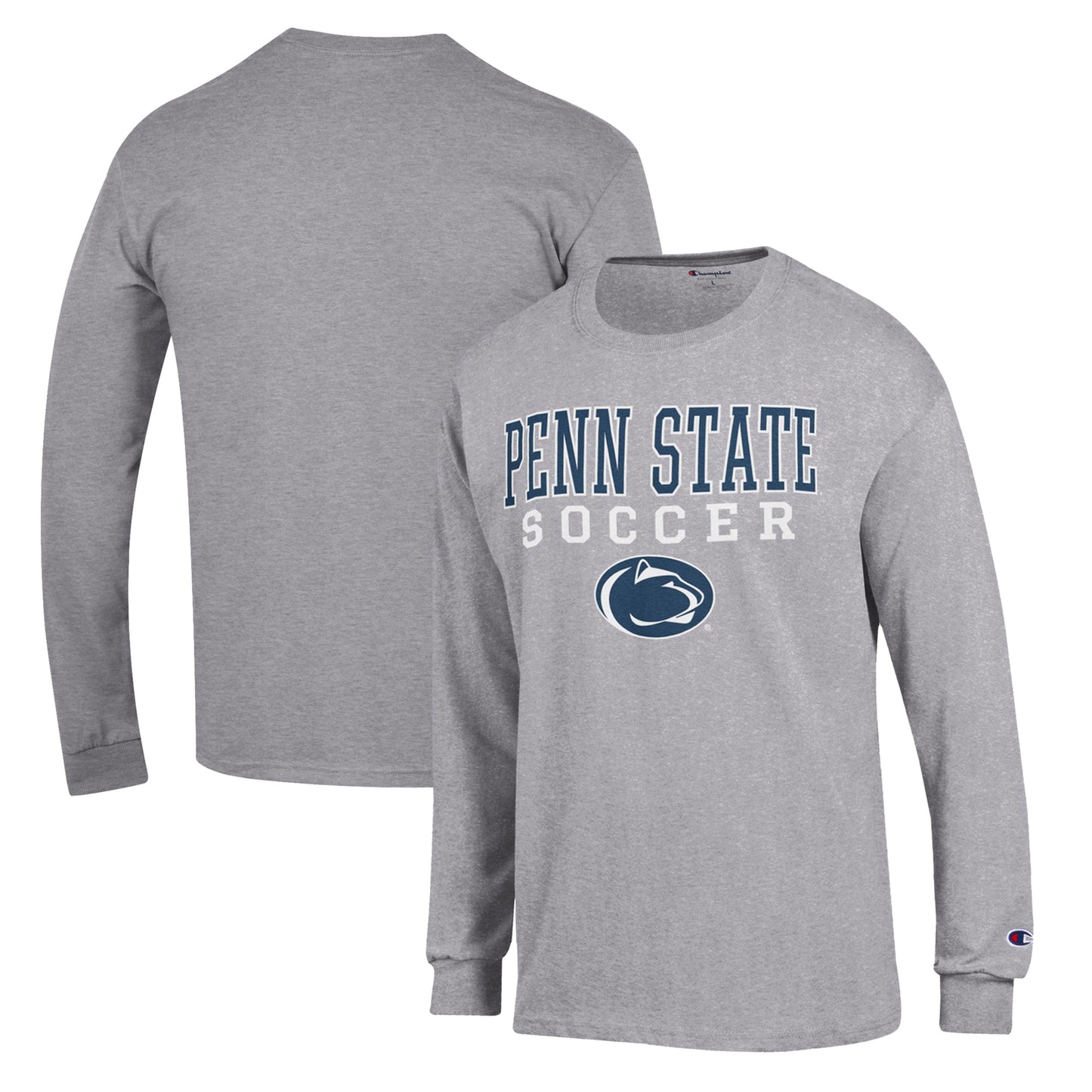 Men's Champion Gray Penn State Nittany Lions Soccer Stack Logo Long Sleeve T-Shirt