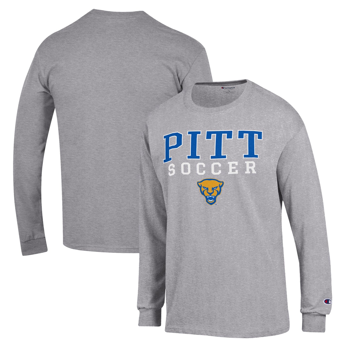 Men's Champion Gray Pitt Panthers Soccer Stack Logo Long Sleeve T-Shirt