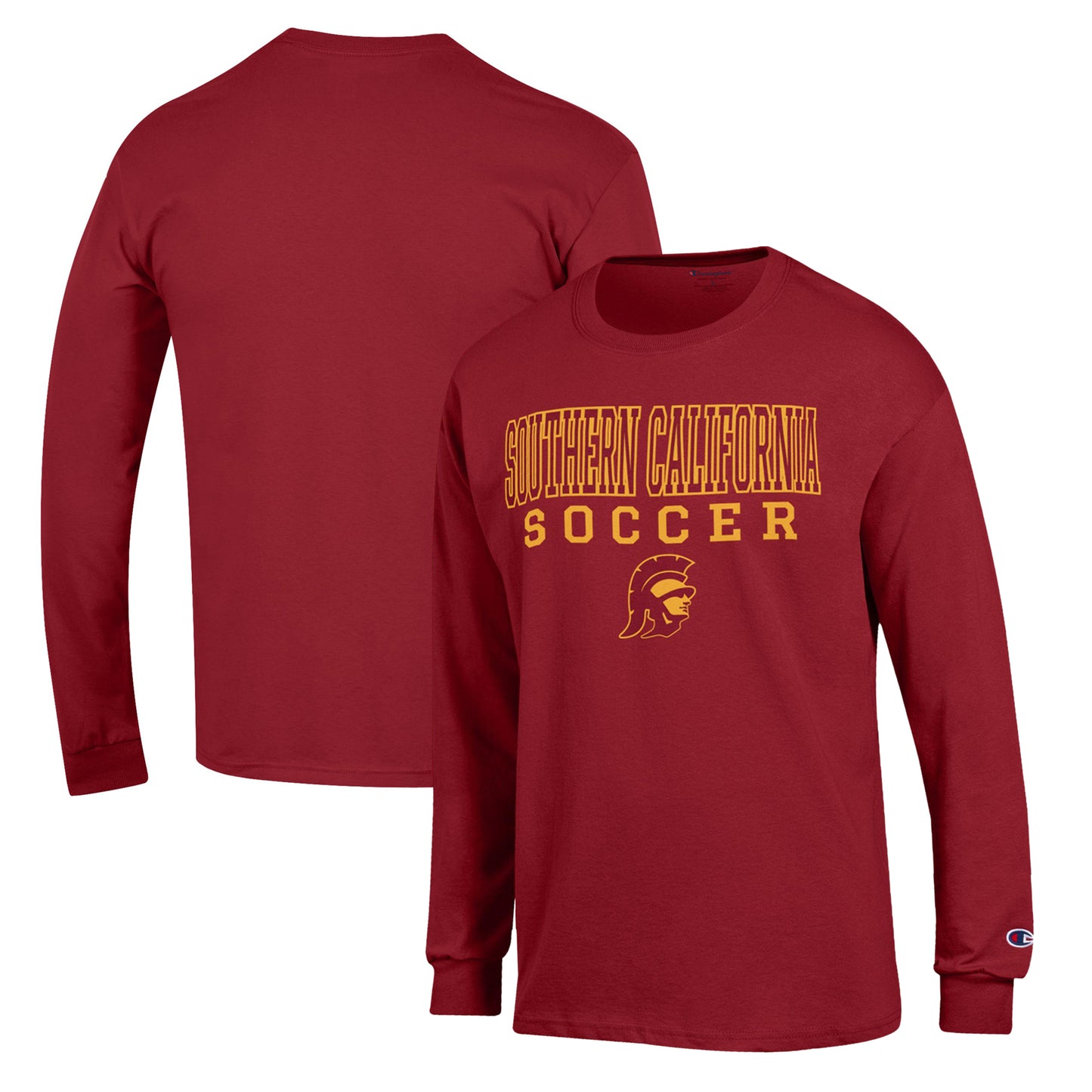 Men's Champion Cardinal USC Trojans Soccer Stack Logo Long Sleeve T-Shirt