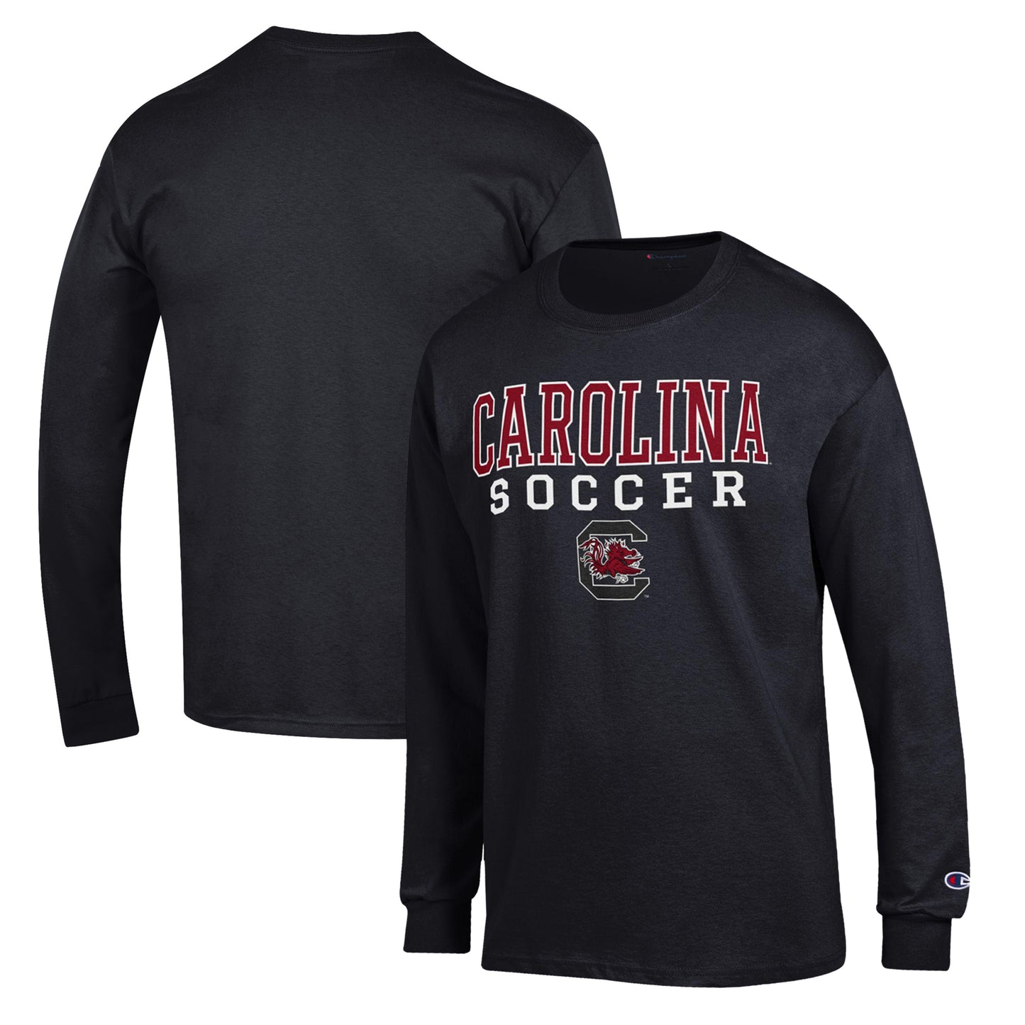 Men's Champion Black South Carolina Gamecocks Soccer Stack Logo Long Sleeve T-Shirt