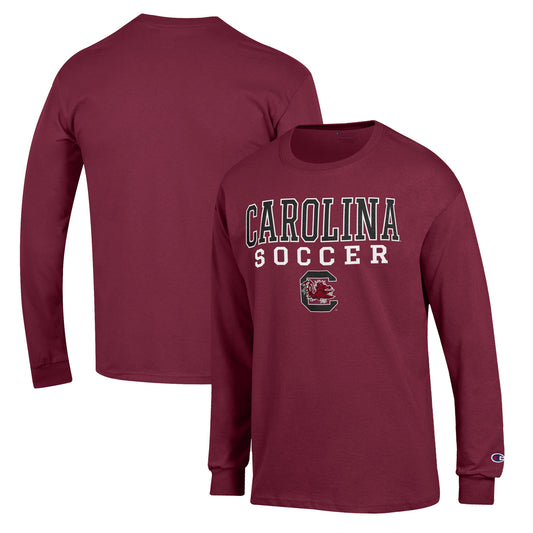 Men's Champion Garnet South Carolina Gamecocks Soccer Stack Logo Long Sleeve T-Shirt