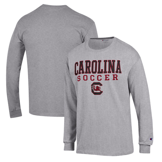 Men's Champion Gray South Carolina Gamecocks Soccer Stack Logo Long Sleeve T-Shirt