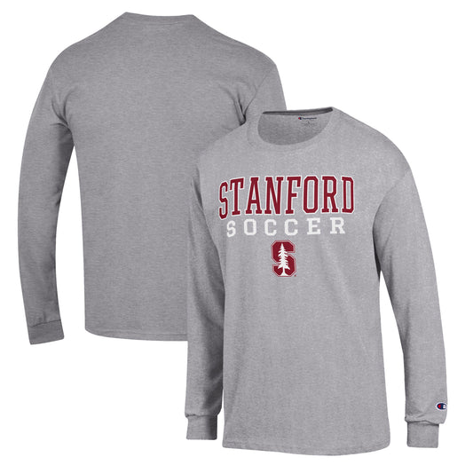 Men's Champion Gray Stanford Cardinal Soccer Stack Logo Long Sleeve T-Shirt