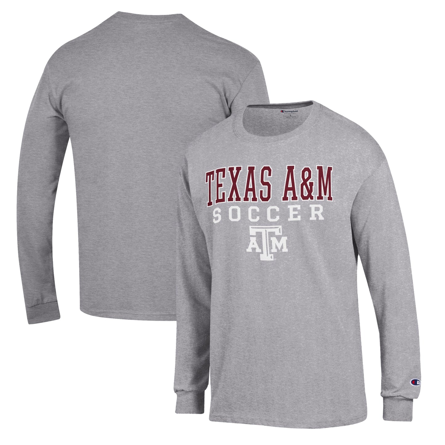 Men's Champion Gray Texas A&M Aggies Soccer Stack Logo Long Sleeve T-Shirt