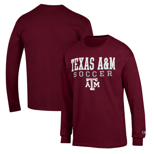 Men's Champion Maroon Texas A&M Aggies Soccer Stack Logo Long Sleeve T-Shirt