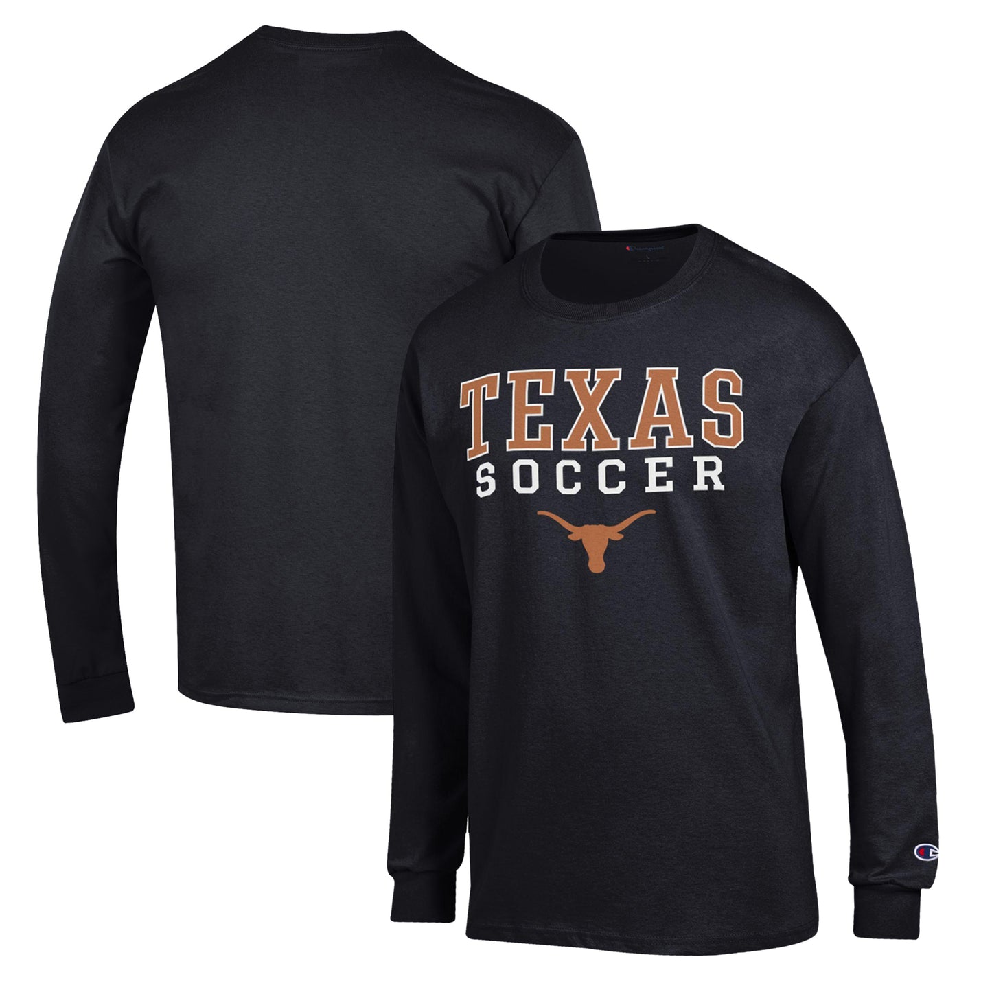 Men's Champion Black Texas Longhorns Soccer Stack Logo Long Sleeve T-Shirt