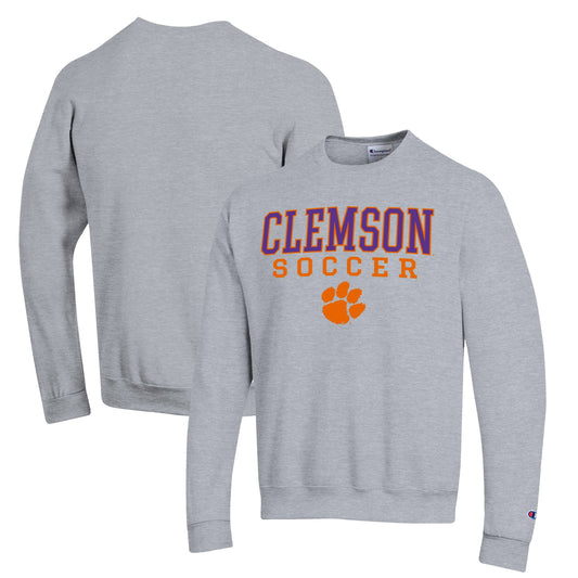 Men's Champion Gray Clemson Tigers Soccer Stack Logo Powerblend Pullover Sweatshirt