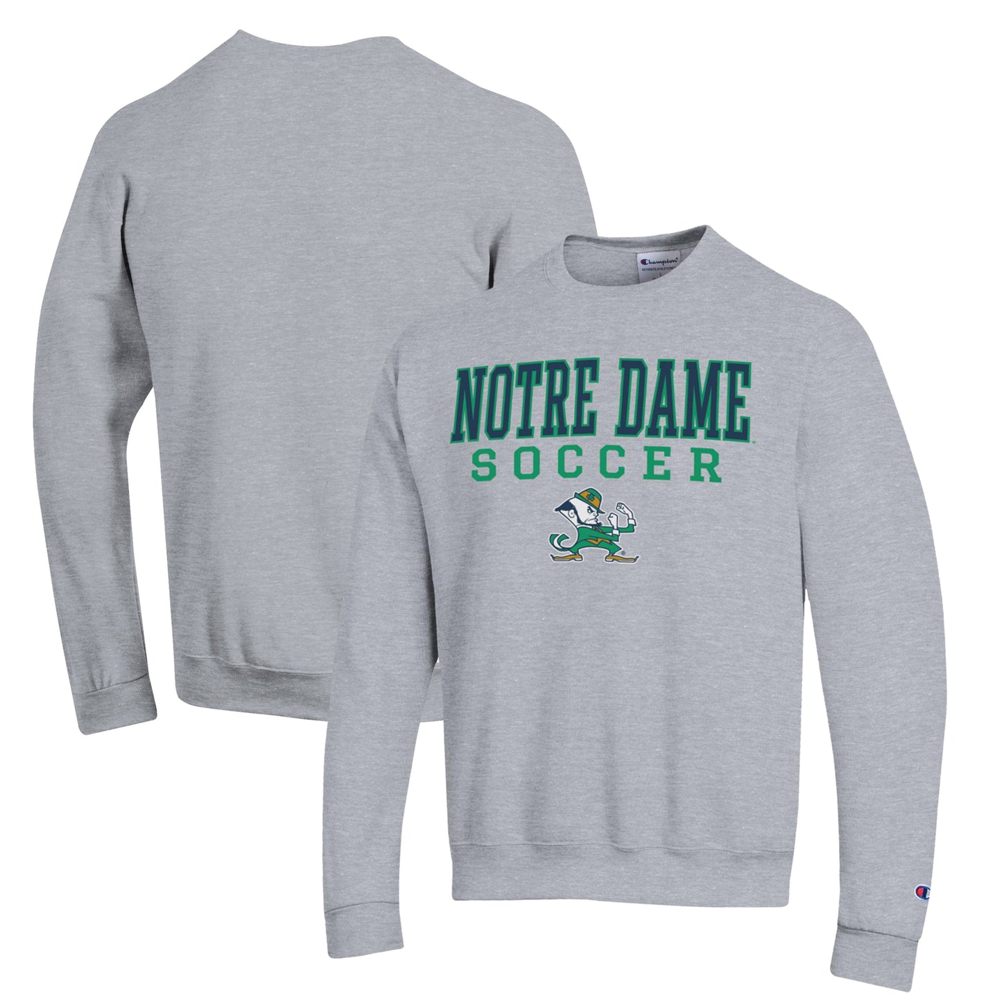 Men's Champion Gray Notre Dame Fighting Irish Soccer Stack Logo Powerblend Pullover Sweatshirt