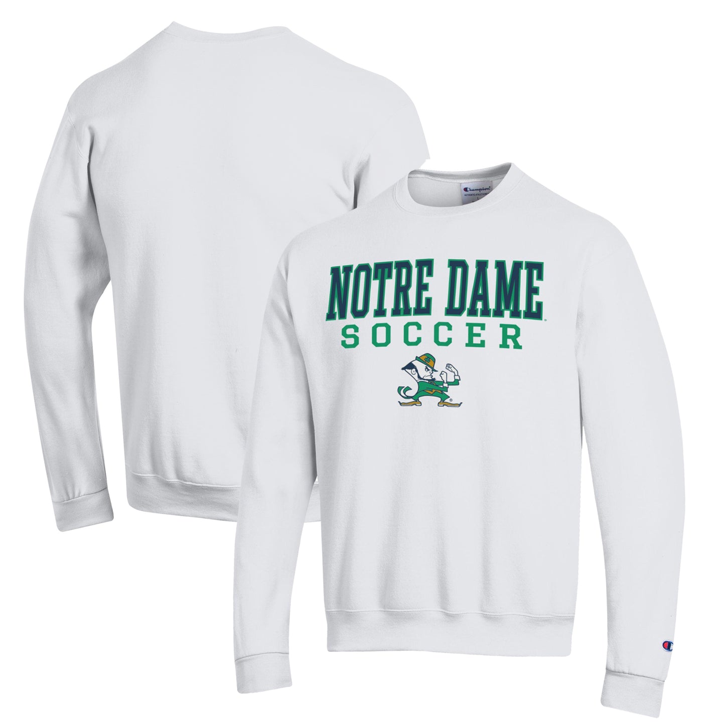 Men's Champion White Notre Dame Fighting Irish Soccer Stack Logo Powerblend Pullover Sweatshirt