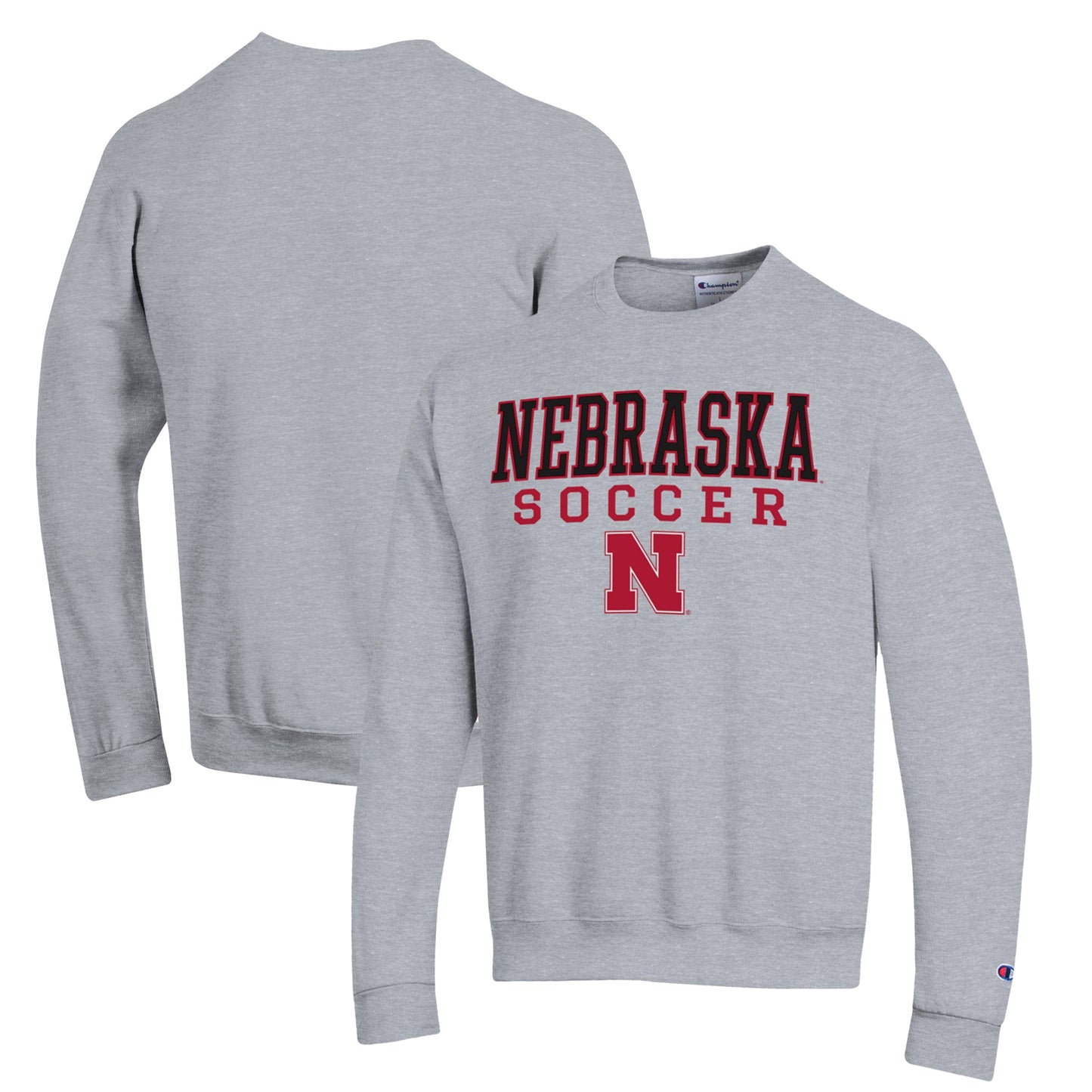 Men's Champion Gray Nebraska Huskers Soccer Stack Logo Powerblend Pullover Sweatshirt