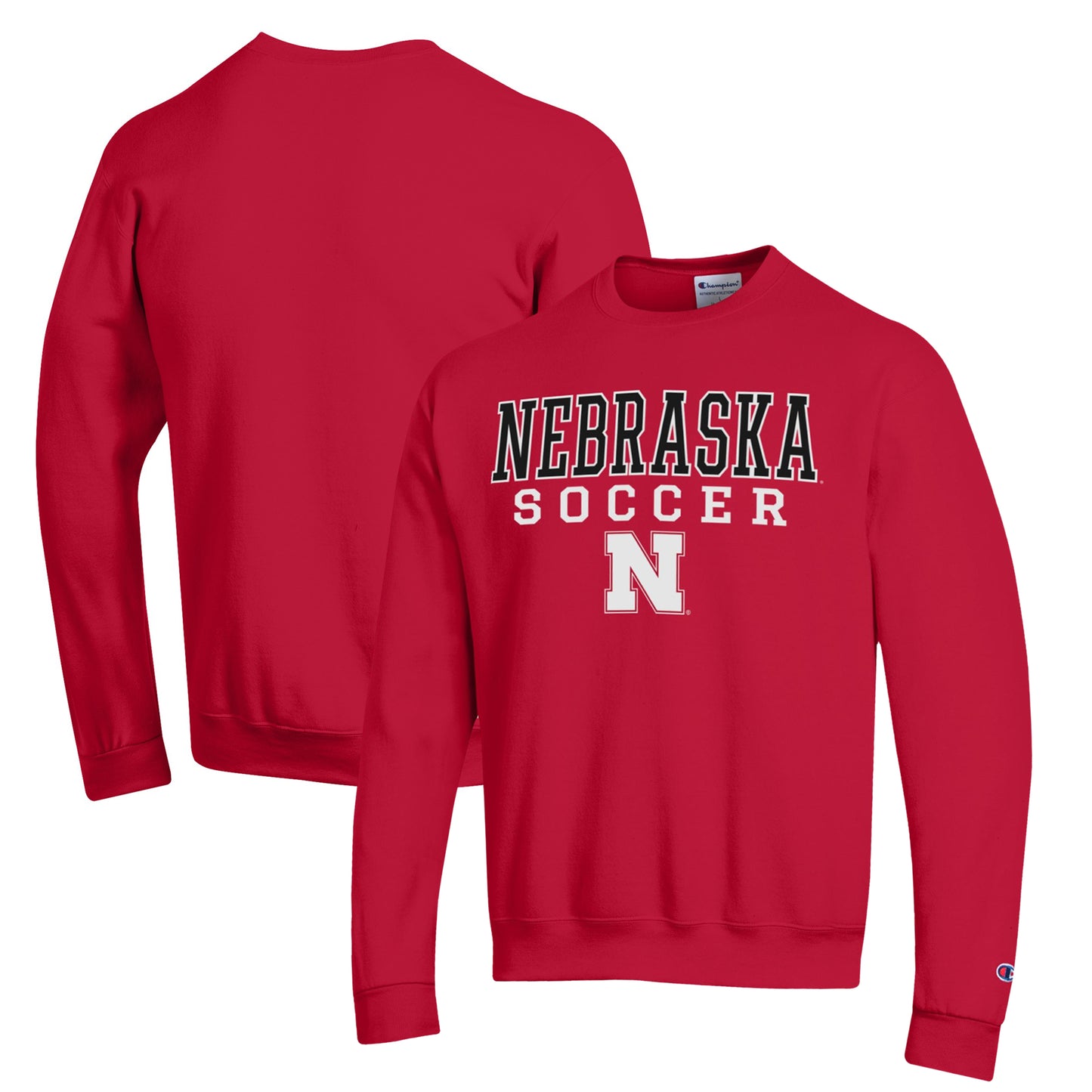 Men's Champion Scarlet Nebraska Huskers Soccer Stack Logo Powerblend Pullover Sweatshirt