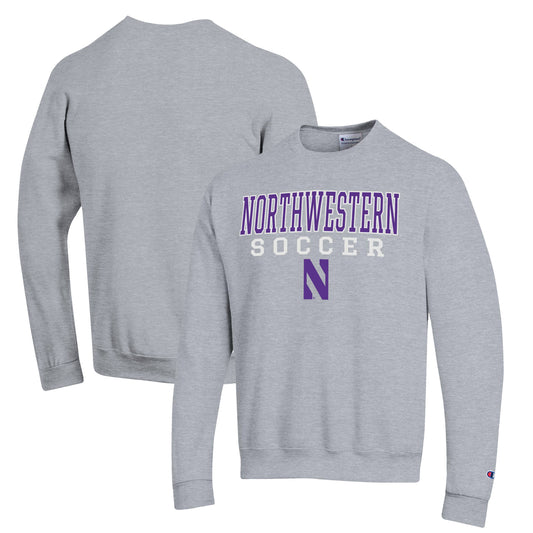 Men's Champion Gray Northwestern Wildcats Soccer Stack Logo Powerblend Pullover Sweatshirt