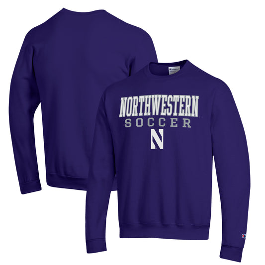 Men's Champion Purple Northwestern Wildcats Soccer Stack Logo Powerblend Pullover Sweatshirt