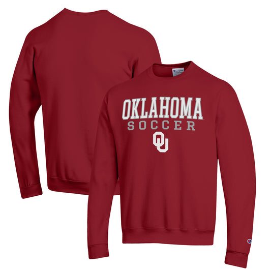 Men's Champion Crimson Oklahoma Sooners Soccer Stack Logo Powerblend Pullover Sweatshirt