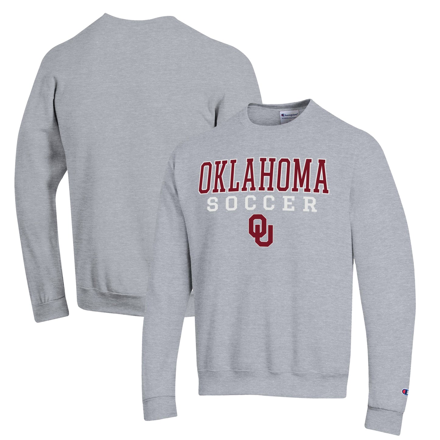 Men's Champion Gray Oklahoma Sooners Soccer Stack Logo Powerblend Pullover Sweatshirt