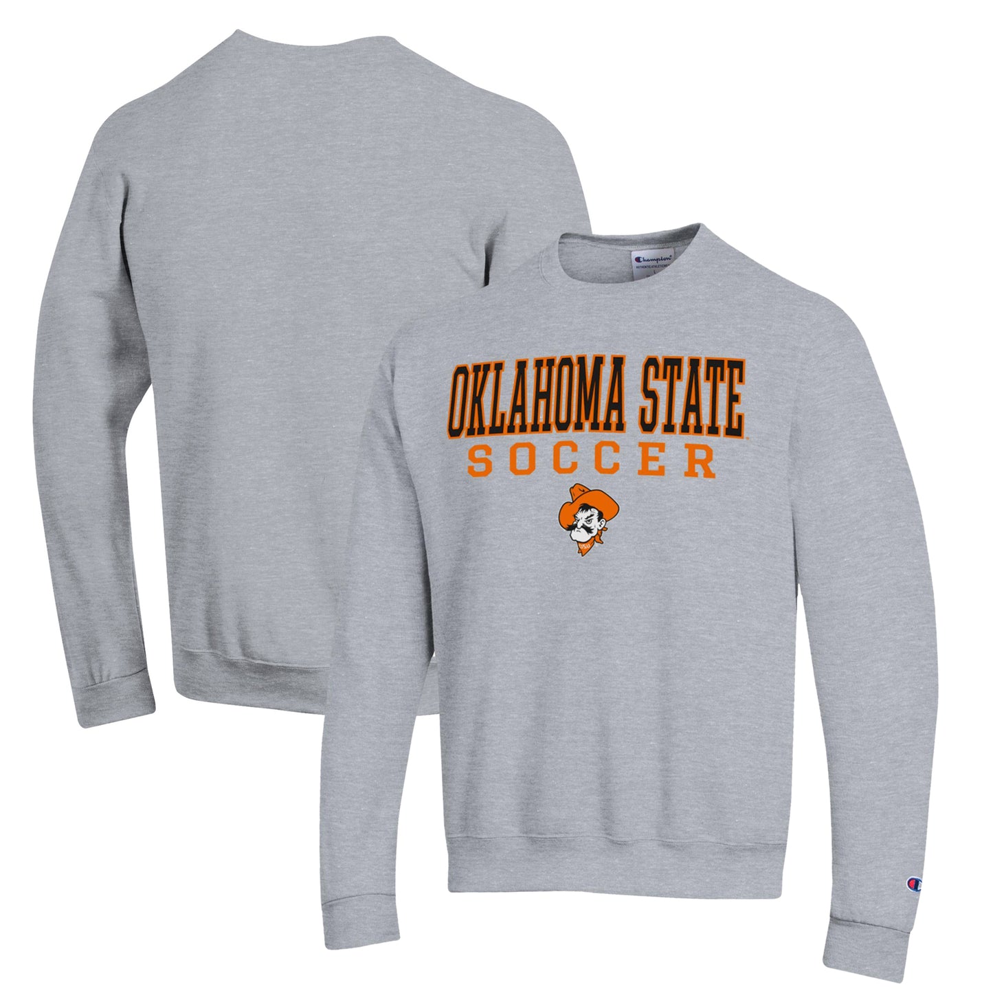 Men's Champion Gray Oklahoma State Cowboys Soccer Stack Logo Powerblend Pullover Sweatshirt