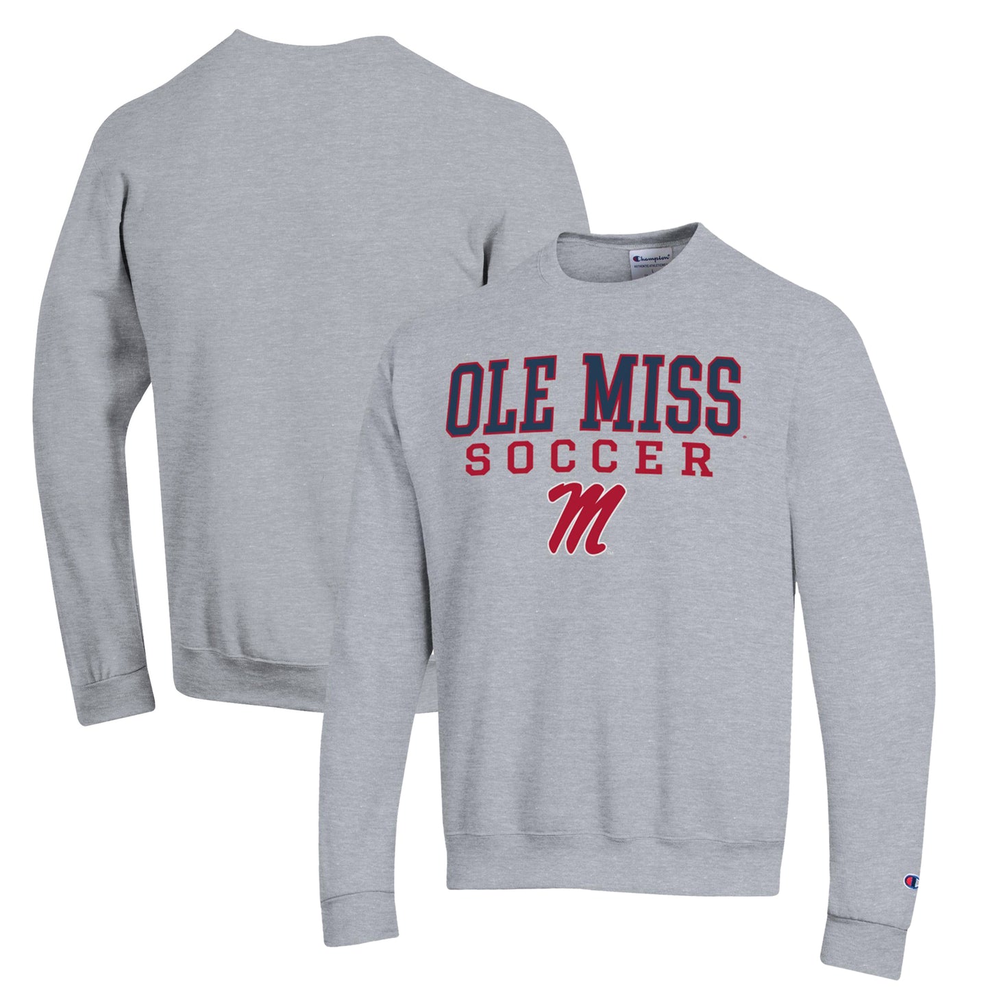 Men's Champion Gray Ole Miss Rebels Soccer Stack Logo Powerblend Pullover Sweatshirt
