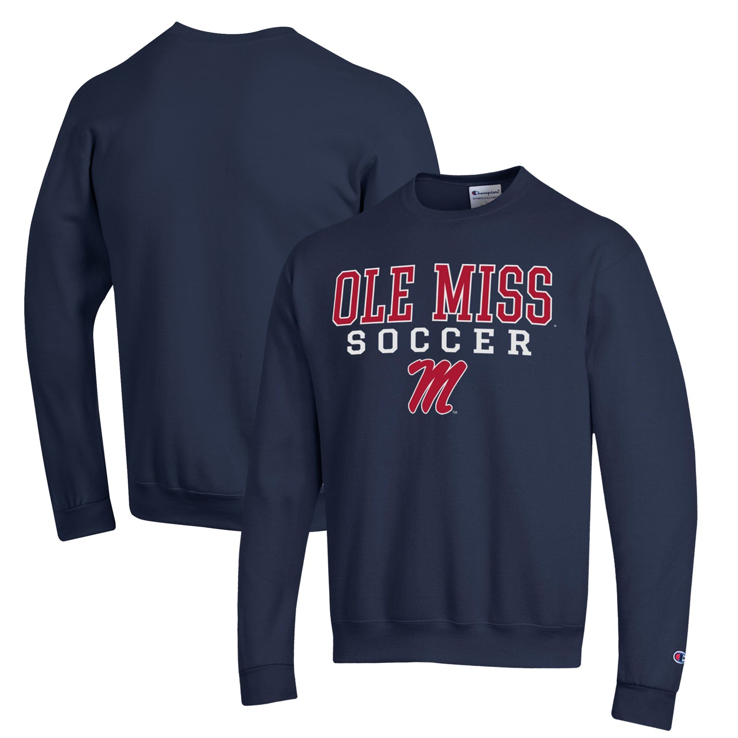 Men's Champion Navy Ole Miss Rebels Soccer Stack Logo Powerblend Pullover Sweatshirt
