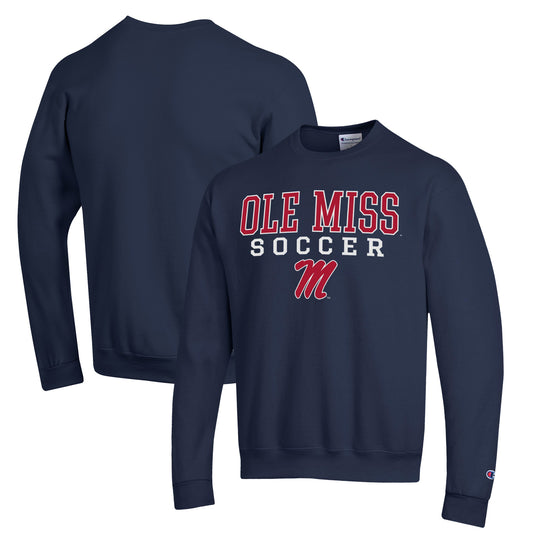 Men's Champion Navy Ole Miss Rebels Soccer Stack Logo Powerblend Pullover Sweatshirt