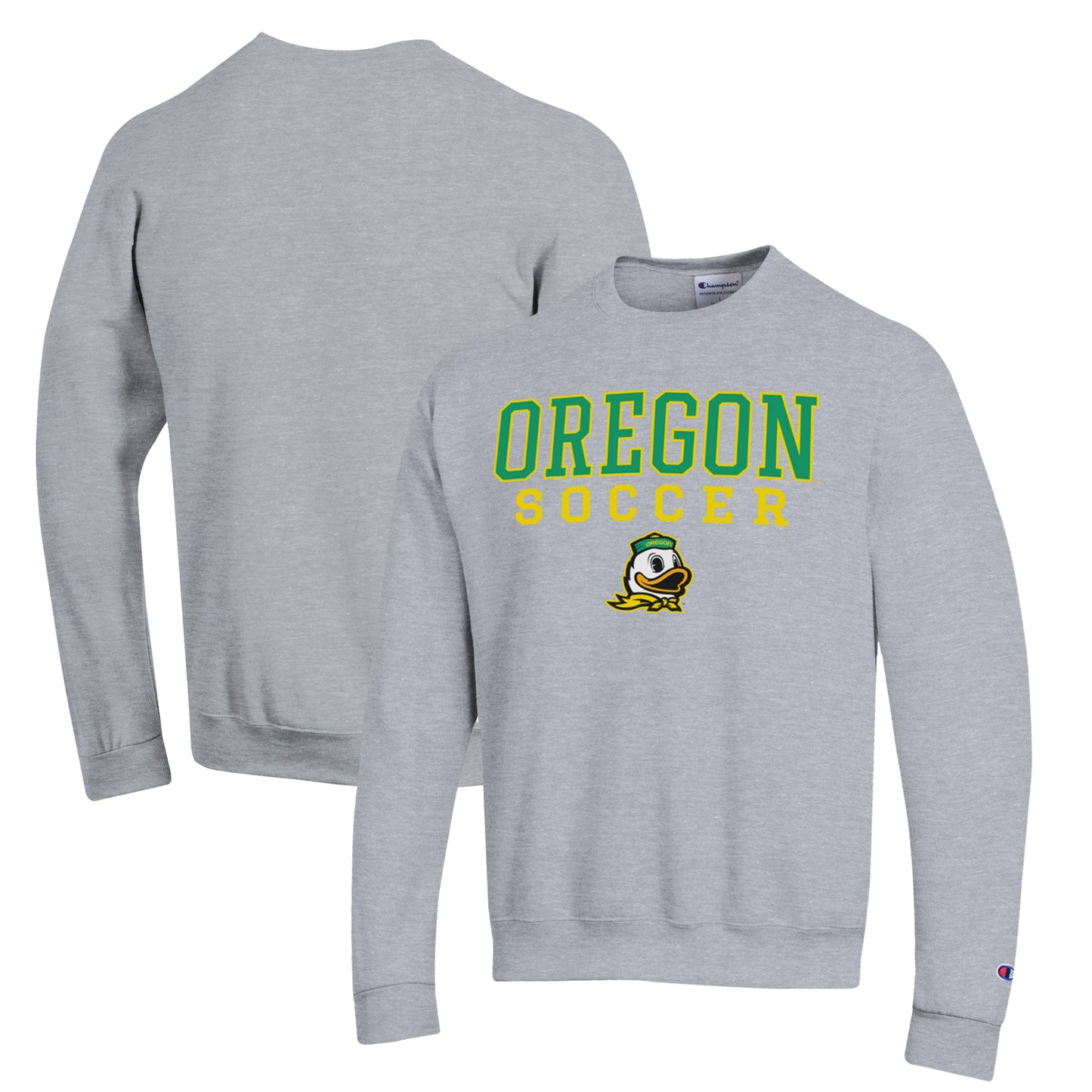 Men's Champion Gray Oregon Ducks Soccer Stack Logo Powerblend Pullover Sweatshirt