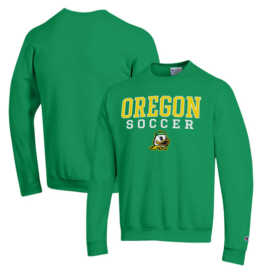 Men's Champion Green Oregon Ducks Soccer Stack Logo Powerblend Pullover Sweatshirt