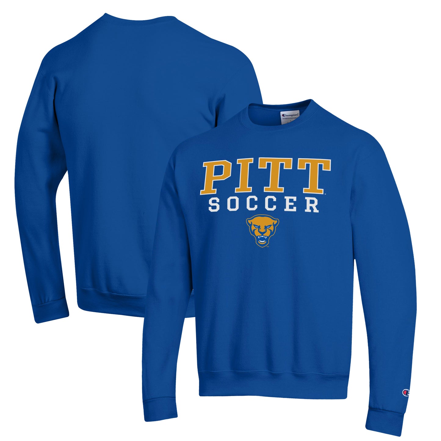 Men's Champion Royal Pitt Panthers Soccer Stack Logo Powerblend Pullover Sweatshirt