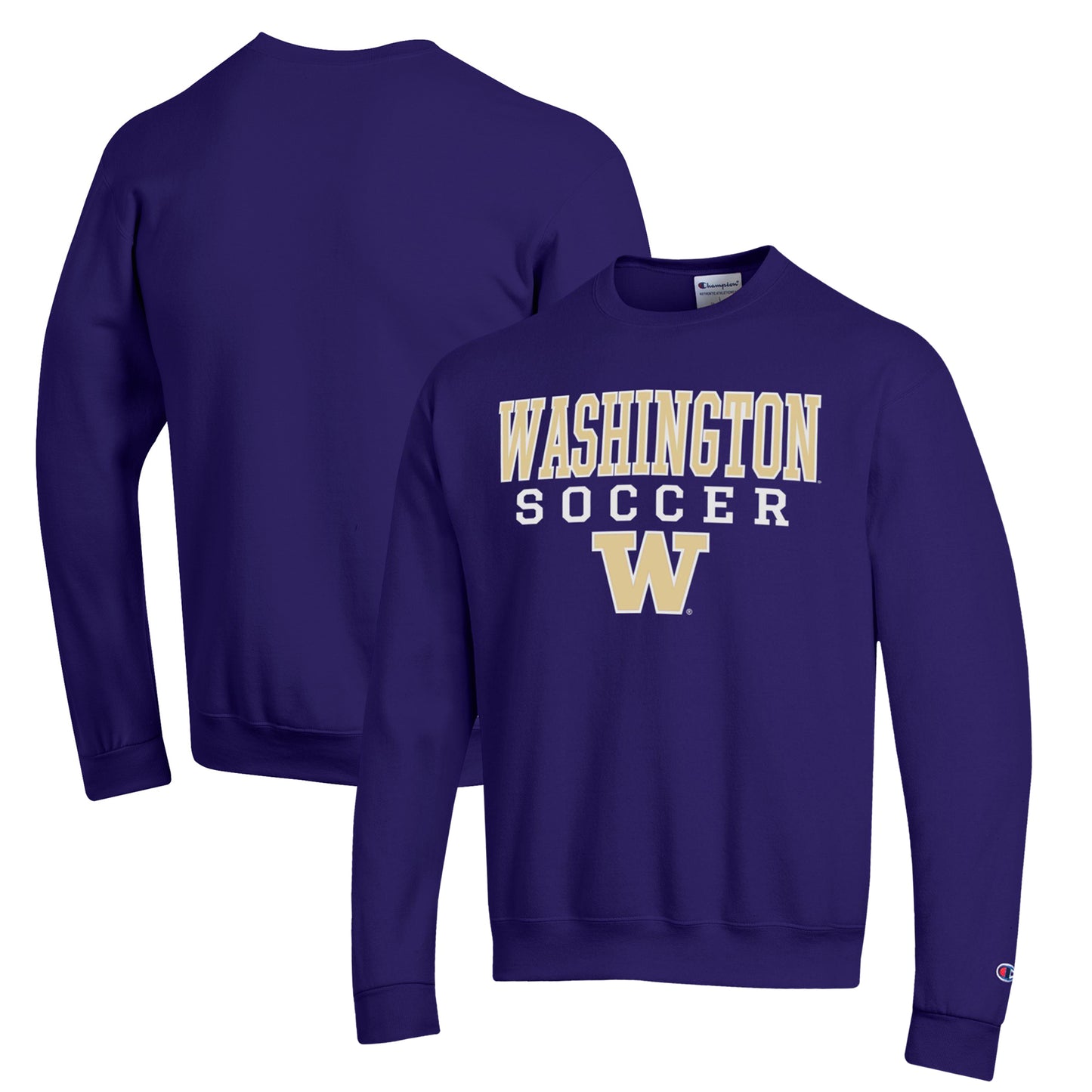 Men's Champion Purple Washington Huskies Soccer Stack Logo Powerblend Pullover Sweatshirt