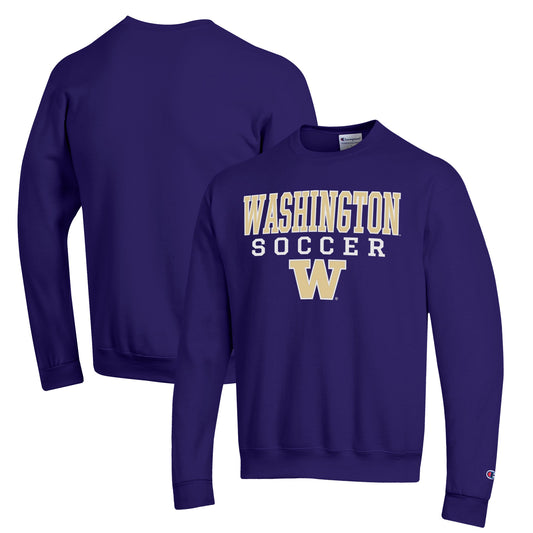 Men's Champion Purple Washington Huskies Soccer Stack Logo Powerblend Pullover Sweatshirt