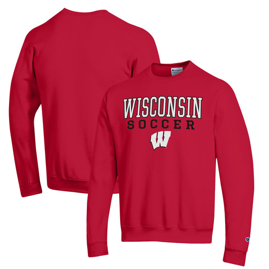 Men's Champion Red Wisconsin Badgers Soccer Stack Logo Powerblend Pullover Sweatshirt