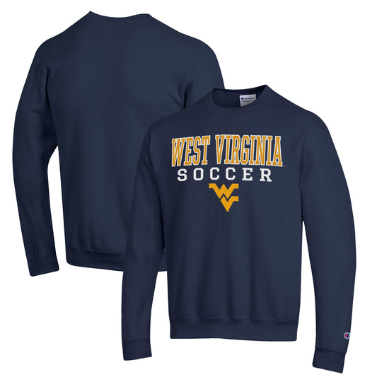 Men's Champion Navy West Virginia Mountaineers Soccer Stack Logo Powerblend Pullover Sweatshirt