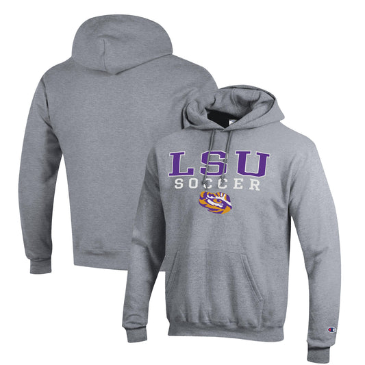 Men's Champion Gray LSU Tigers Soccer Stack Logo Powerblend Pullover Hoodie