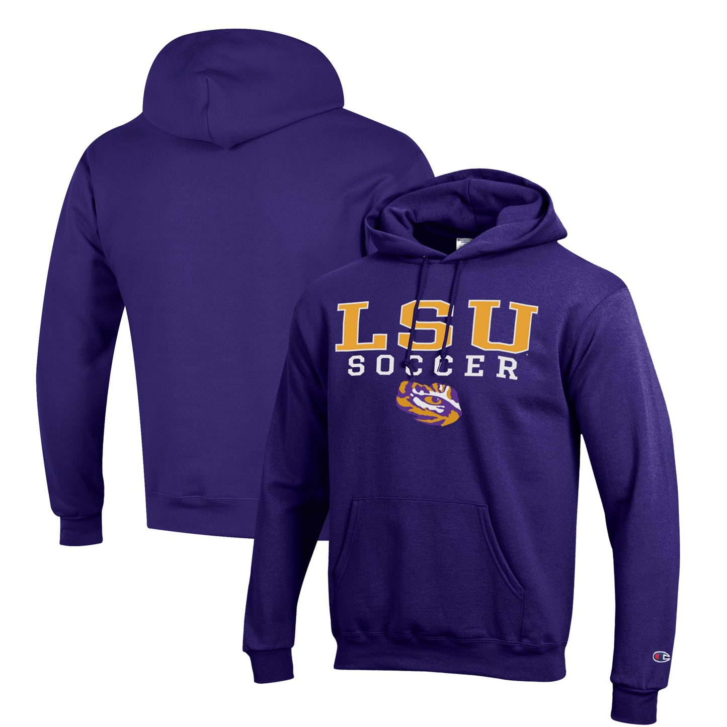 Men's Champion Purple LSU Tigers Soccer Stack Logo Powerblend Pullover Hoodie
