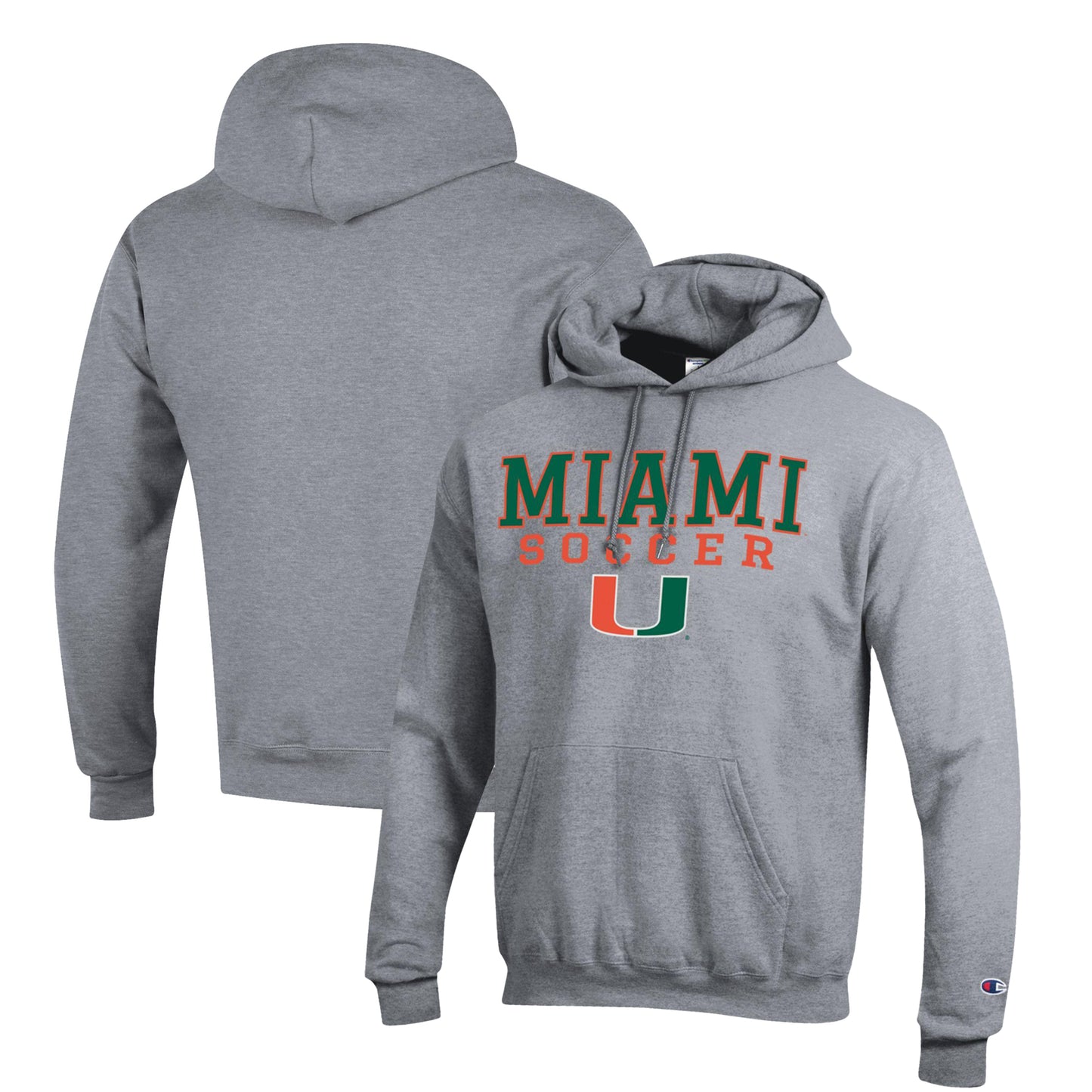 Men's Champion Gray Miami Hurricanes Soccer Stack Logo Powerblend Pullover Hoodie