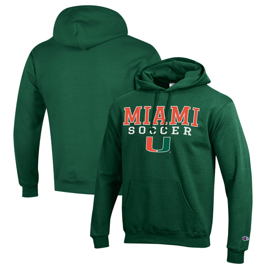 Men's Champion Green Miami Hurricanes Soccer Stack Logo Powerblend Pullover Hoodie