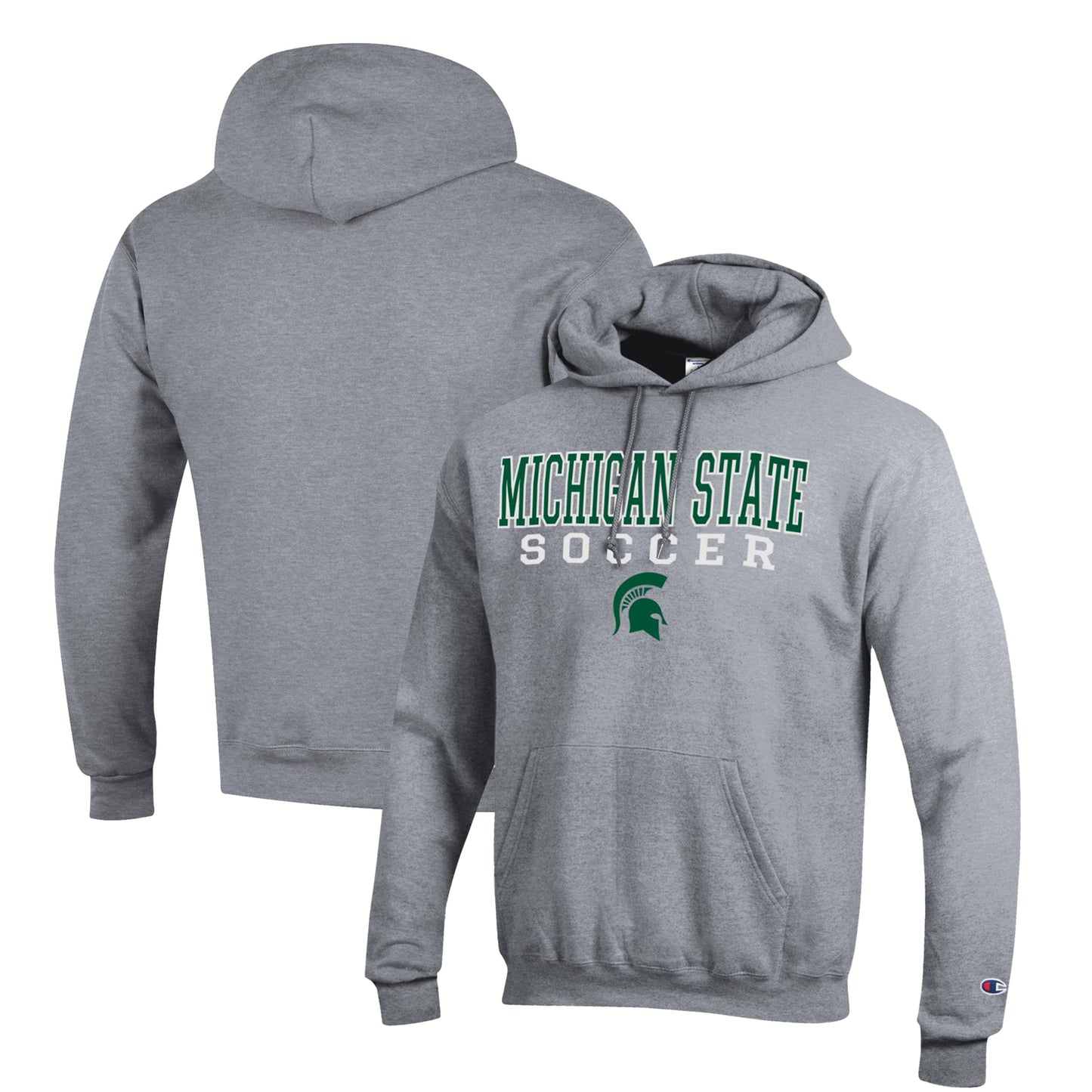 Men's Champion Gray Michigan State Spartans Soccer Stack Logo Powerblend Pullover Hoodie