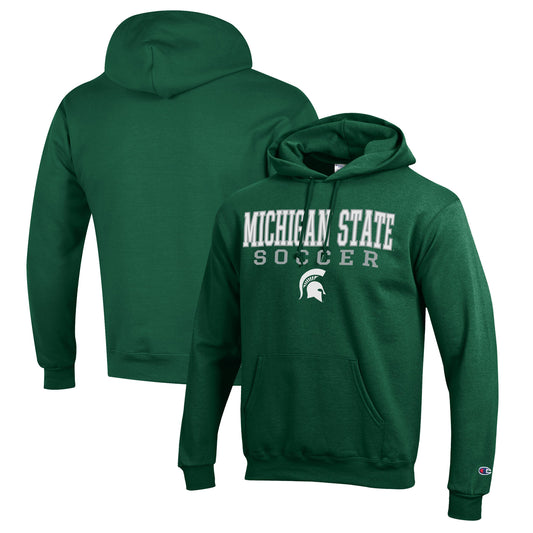 Men's Champion Green Michigan State Spartans Soccer Stack Logo Powerblend Pullover Hoodie