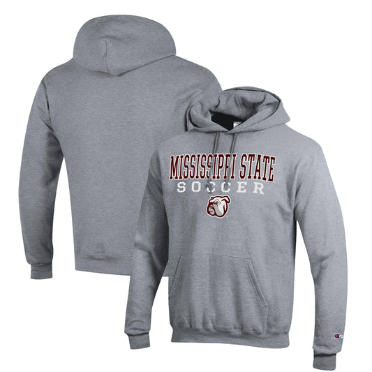 Men's Champion Gray Mississippi State Bulldogs Soccer Stack Logo Powerblend Pullover Hoodie