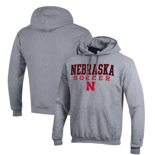 Men's Champion Gray Nebraska Huskers Soccer Stack Logo Powerblend Pullover Hoodie